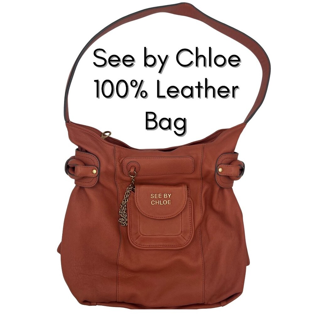 See by Chloé Cognac Leather Shoulder Bag with Removable Coin Pouch